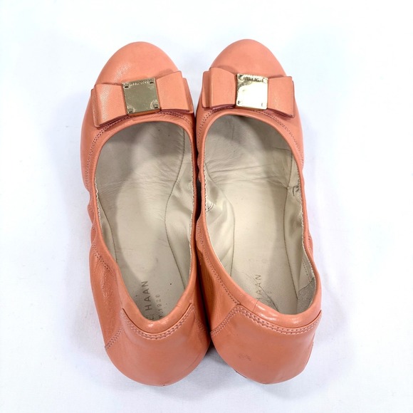 Cole Haan Ballet Flats Coral Pink Leather Bow Gold Hardware W06861 8B - Picture 3 of 9